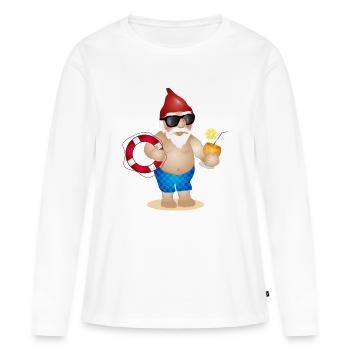Nain de jardin avec maillot de bain, bouée de sauvetage et boisson - T-shirt manches longues Premium bio Femme - blanc - Devant - Julia (174cm)