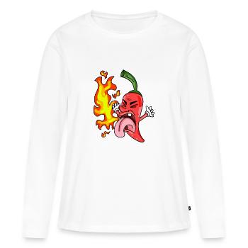 Drôle de piment - Peperoni - T-shirt manches longues Premium bio Femme - blanc - Devant - Julia (174cm)