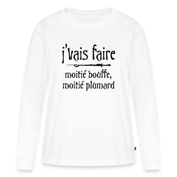 J'vais faire moitié bouffe moitié plumard Citation - T-shirt manches longues Premium bio Femme - blanc - Devant - Julia (174cm)