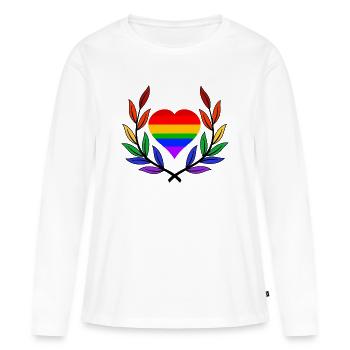 Couronne de laurier Gay Pride Coeur Drapeau arc-en-ciel LGBT - T-shirt manches longues Premium bio Femme - blanc - Devant - Julia (174cm)