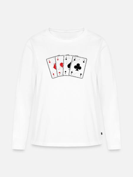Karo- Herz- Pik- Kreuz-As Kartenspiel Poker Profi - Frauen Premium Bio Langarmshirt - Weiß