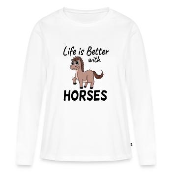 Proverbes de chevaux - T-shirt manches longues Premium bio Femme - blanc - Devant - Julia (174cm)