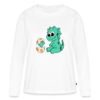 Dinosaurier mit Baby Dinosaurier - Frauen Premium Bio Langarmshirt - Weiß - Vorne - Julia (174cm)