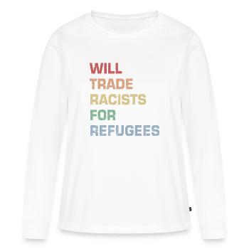 Échanger des racistes contre des réfugiés - T-shirt manches longues Premium bio Femme - blanc - Devant - Julia (174cm)