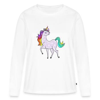 Licorne avec des astérisques et des couleurs arc-en-ciel - T-shirt manches longues Premium bio Femme - blanc - Devant - Julia (174cm)