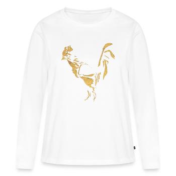 Hahn - Tusche / Gold - Frauen Premium Bio Langarmshirt - Weiß - Vorne - Julia (174cm)