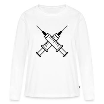 Deux seringues - T-shirt manches longues Premium bio Femme - blanc - Devant - Julia (174cm)