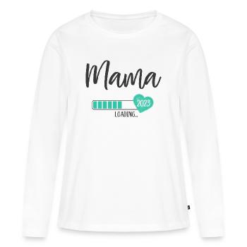 Maman Chargement 2023 Cœur Jeune Maman à venir - T-shirt manches longues Premium bio Femme - blanc - Devant - Julia (174cm)