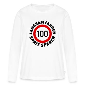 Langsam fahren - Sprit sparen - Tempo 100 - Frauen Premium Bio Langarmshirt - Weiß - Vorne - Julia (174cm)