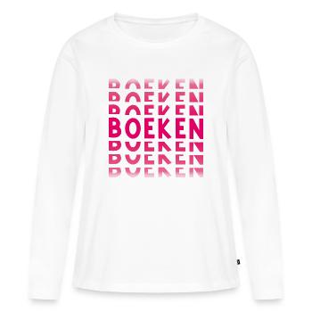Bücher im rosa Farbverlauf - Frauen Premium Bio Langarmshirt - Weiß - Vorne - Julia (174cm)
