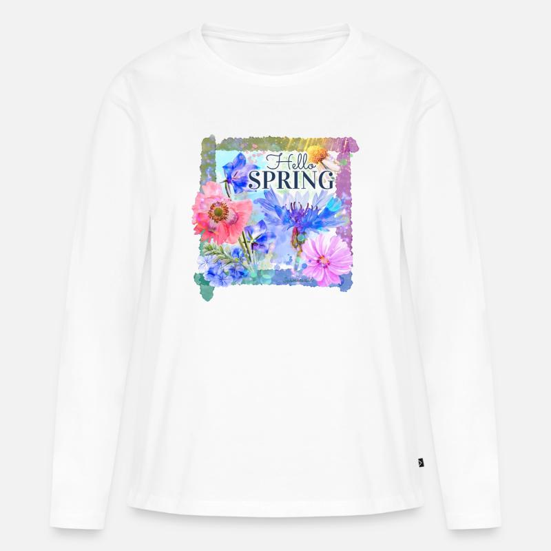 Frühlingsblumen | hello spring - Frauen Premium Bio Langarmshirt - Weiß