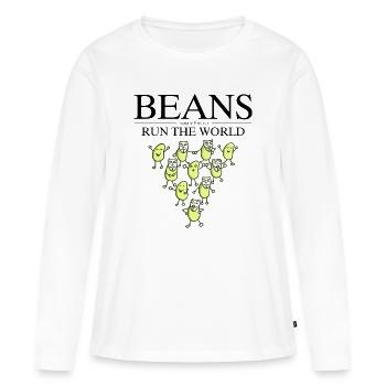 Dicton végétalien bean cool - T-shirt manches longues Premium bio Femme - blanc - Devant - Julia (174cm)
