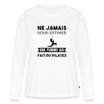 Pilates femme humour - T-shirt manches longues Premium bio Femme - blanc - Devant - Julia (174cm)