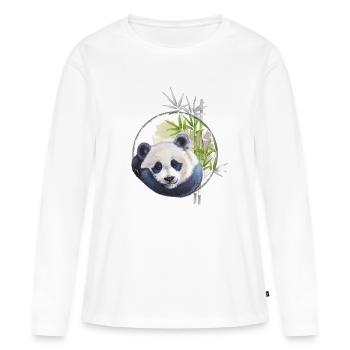 Mignon ours panda avec bambou - T-shirt manches longues Premium bio Femme - blanc - Devant - Julia (174cm)