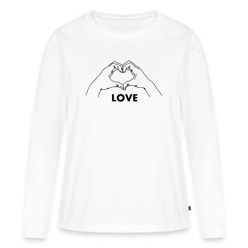 Geste de la main coeur AMOUR - T-shirt manches longues Premium bio Femme - blanc - Devant - Julia (174cm)