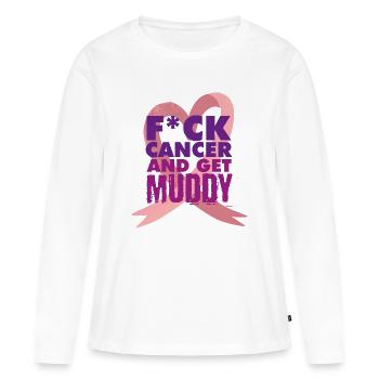 Brustkrebslauf Muddy Run Shirt - Frauen Premium Bio Langarmshirt - Weiß - Vorne - Julia (174cm)