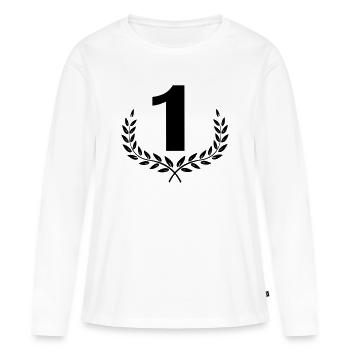 Numéro 1 en couronne de laurier - T-shirt manches longues Premium bio Femme - blanc - Devant - Julia (174cm)