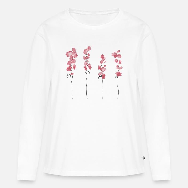 Rosa Blumen - Frauen Premium Bio Langarmshirt - Weiß
