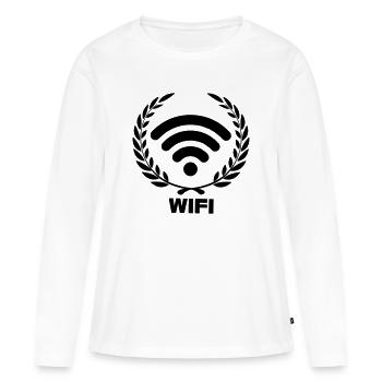 Wifi en couronne de laurier - T-shirt manches longues Premium bio Femme - blanc - Devant - Julia (174cm)