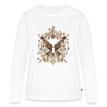 revolvers steampunk richement décorés avec cartouches - T-shirt manches longues Premium bio Femme - blanc - Devant - Julia (174cm)