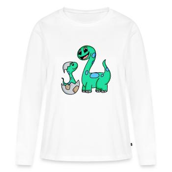 Dinosaurier mit Baby Dinosaurier - Frauen Premium Bio Langarmshirt - Weiß - Vorne - Julia (174cm)