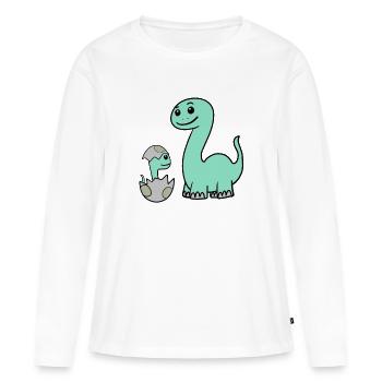 Dinosaurier mit Baby Dinosaurier - Frauen Premium Bio Langarmshirt - Weiß - Vorne - Julia (174cm)