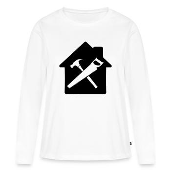 Construction de maison à logo d’outil de charpentier - T-shirt manches longues Premium bio Femme - blanc - Devant - Julia (174cm)