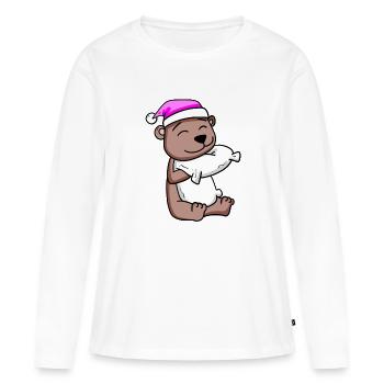 Ours avec oreiller et bonnet de couchage - T-shirt manches longues Premium bio Femme - blanc - Devant - Julia (174cm)