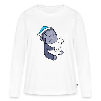 Gorille avec oreiller et bonnet de couchage - T-shirt manches longues Premium bio Femme - blanc - Devant - Julia (174cm)