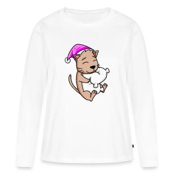 Chat avec oreiller - T-shirt manches longues Premium bio Femme - blanc - Devant - Julia (174cm)
