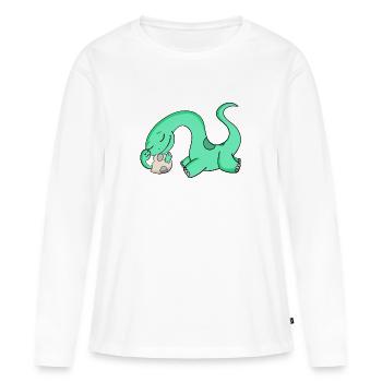 Dinosaurier mit Baby Dinosaurier - Frauen Premium Bio Langarmshirt - Weiß - Vorne - Julia (174cm)