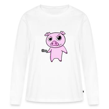 Pig with pistol - Women's Premium Organic Long Sleeve Shirt - white - Front - Julia (174cm)