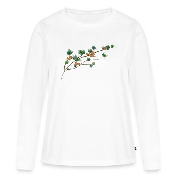 filigran gezeichneter Lärchenzweig mit Zapfen - Frauen Premium Bio Langarmshirt - Weiß - Vorne - Julia (174cm)