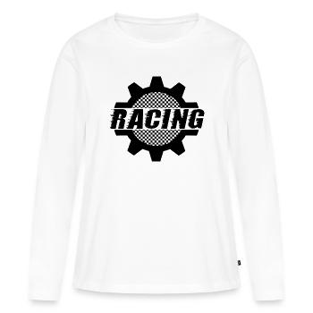 Racing - Roue dentée de sport automobile - Vitre automatique de voiture - T-shirt manches longues Premium bio Femme - blanc - Devant - Julia (174cm)