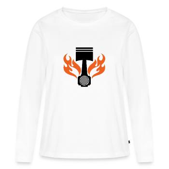 Flaming Piston - Car Auto Racing - Car Auto Window - T-shirt manches longues Premium bio Femme - blanc - Devant - Julia (174cm)