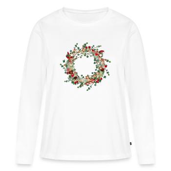 filigraner weihnachtlicher Lärchenkranz als Rahmen - Frauen Premium Bio Langarmshirt - Weiß - Vorne - Julia (174cm)
