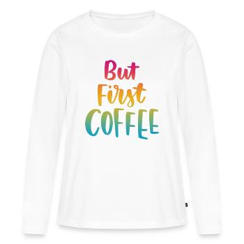 Mais premier café - T-shirt manches longues Premium bio Femme - blanc - Devant - Julia (174cm)