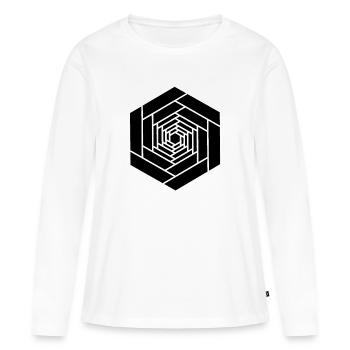 Hexagone infini noir fleur - T-shirt manches longues Premium bio Femme - blanc - Devant - Julia (174cm)