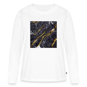 Marmor Schwarz Gold Textur - Frauen Premium Bio Langarmshirt - Weiß - Vorne - Julia (174cm)