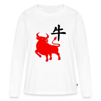 Caractère chinois rouge os avec image du système d’exploitation - T-shirt manches longues Premium bio Femme - blanc - Devant - Julia (174cm)