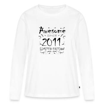 2011 - Jahrgang 2011 - Frauen Premium Bio Langarmshirt - Weiß - Vorne - Julia (174cm)