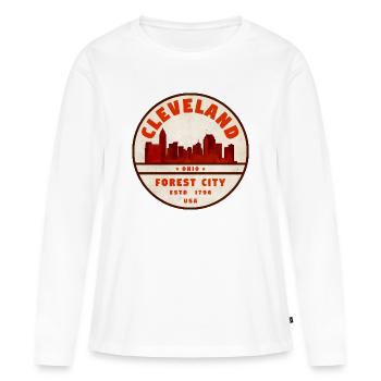 Insigne vintage Cleveland Skyline - T-shirt manches longues Premium bio Femme - blanc - Devant - Julia (174cm)