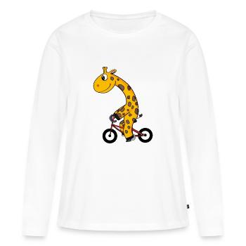 Giraffe fährt Fahrrad - Frauen Premium Bio Langarmshirt - Weiß - Vorne - Julia (174cm)