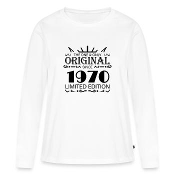 1970 - Baujahr 1970 - Jahrgang 1970 - Frauen Premium Bio Langarmshirt - Weiß - Vorne - Julia (174cm)