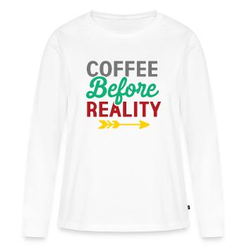 Le café avant la réalité - T-shirt manches longues Premium bio Femme - blanc - Devant - Julia (174cm)