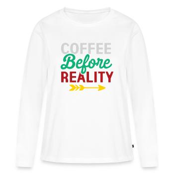 Le café avant la réalité - T-shirt manches longues Premium bio Femme - blanc - Devant - Julia (174cm)