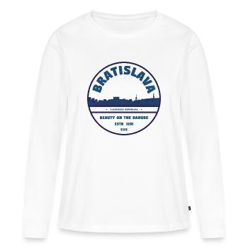Emblème de la ligne d’horizon du Danube de Bratislava - T-shirt manches longues Premium bio Femme - blanc - Devant - Julia (174cm)