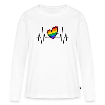 Cœur Amour Arc-en-ciel Sexualité Relation - T-shirt manches longues Premium bio Femme - blanc - Devant - Julia (174cm)
