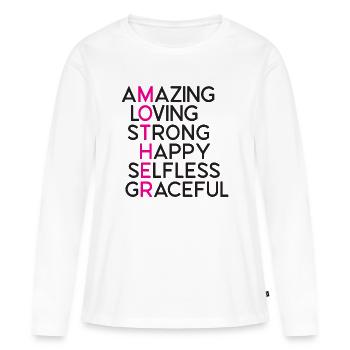 Meilleure maman de tous les temps - T-shirt manches longues Premium bio Femme - blanc - Devant - Julia (174cm)