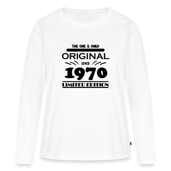 1970 - Baujahr 1970 - Jahrgang 1970 - Frauen Premium Bio Langarmshirt - Weiß - Vorne - Julia (174cm)